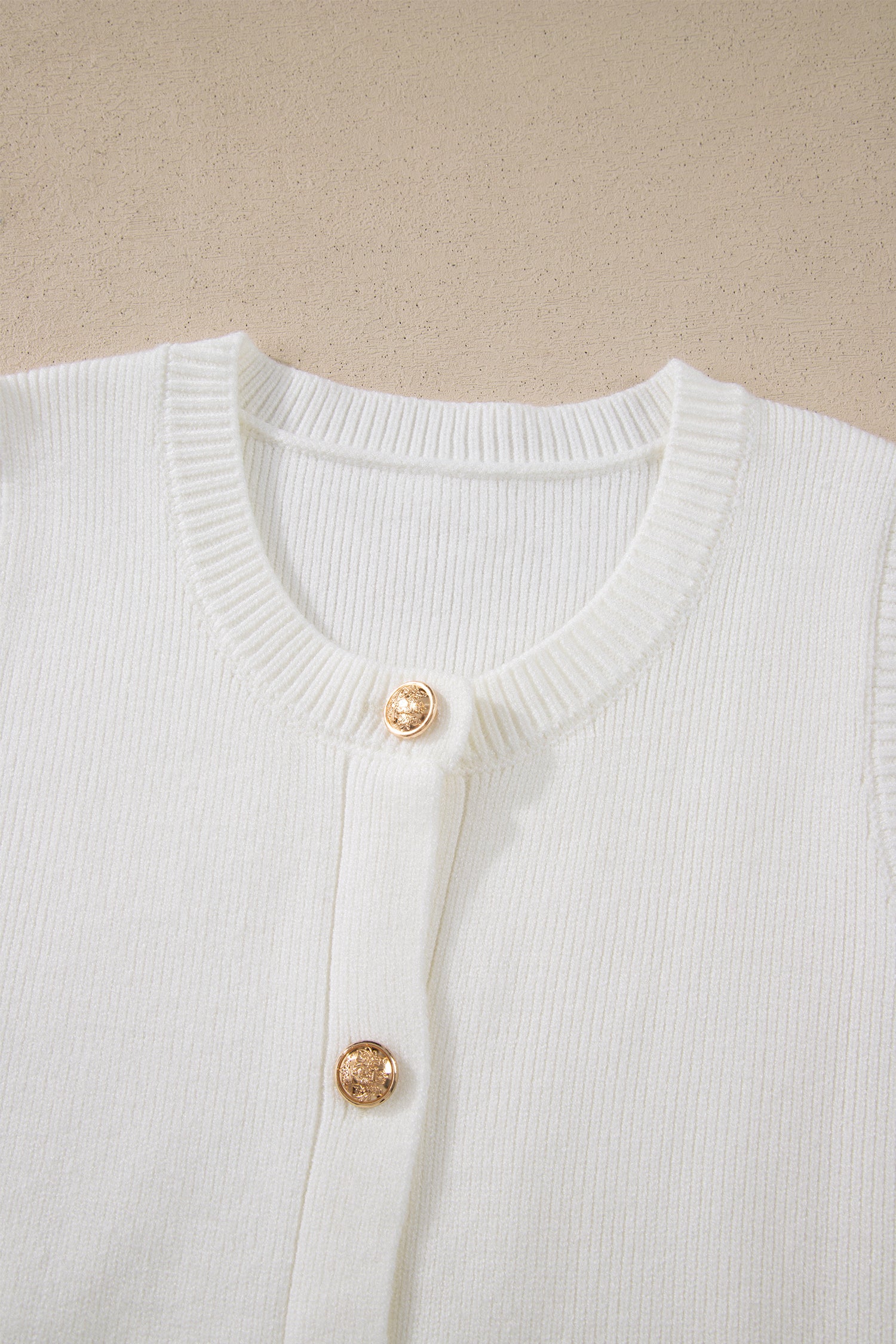 Yellow Cream Solid Color Sleeveless Knit Button Pocketed Sweater