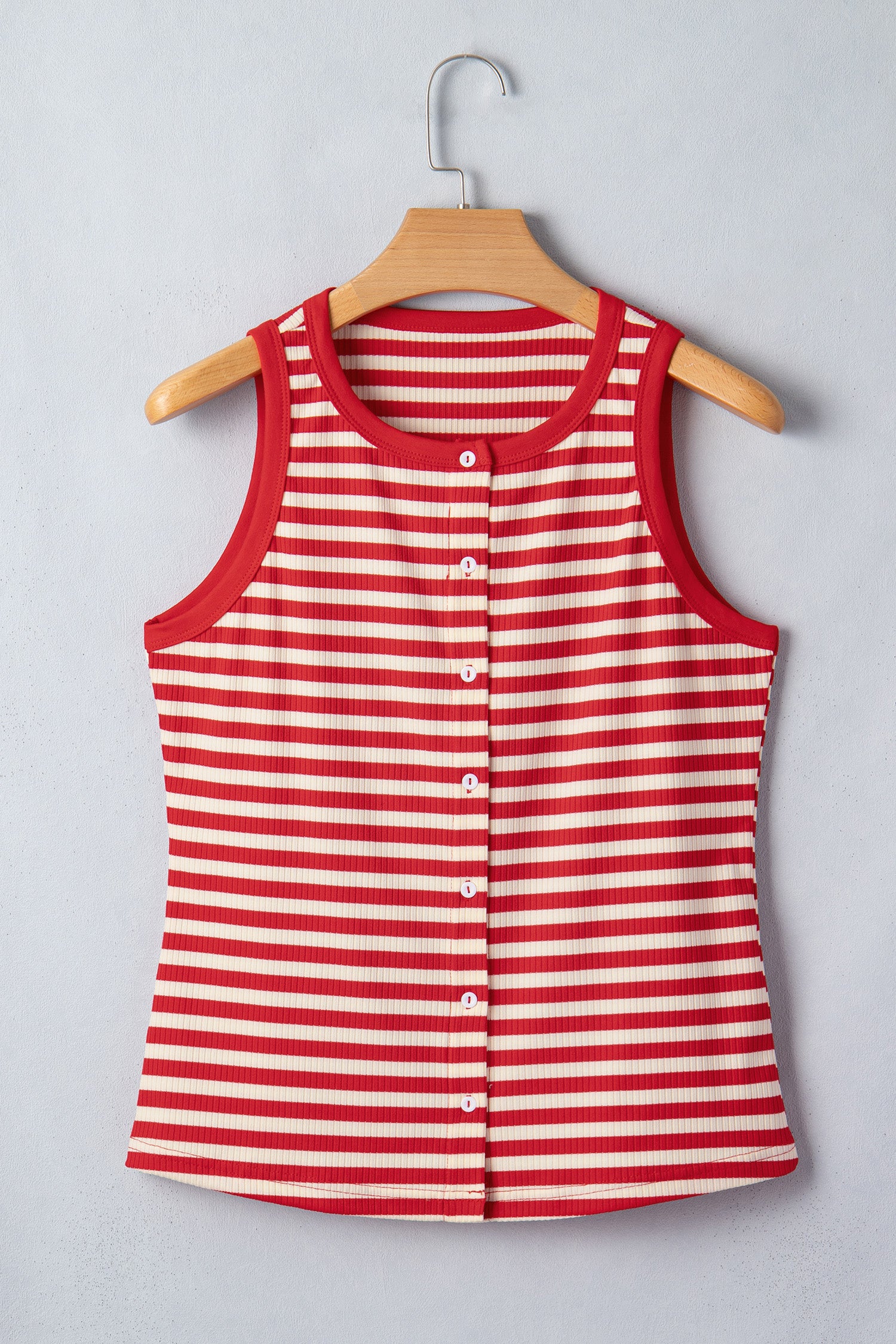 Red Stripe Buttoned Ribbed Knit Tank Top
