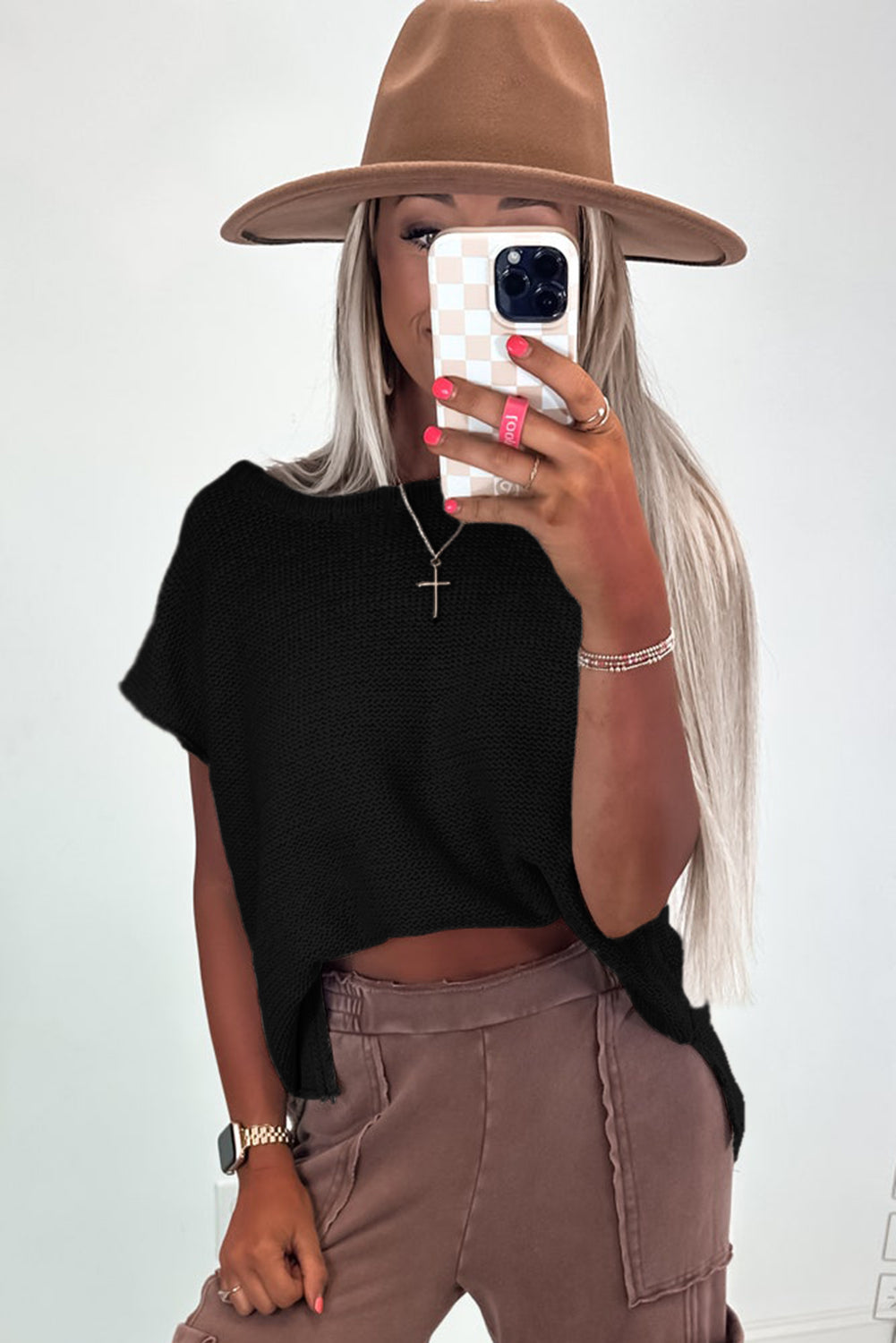 Jet Stream Solid Color Sweater Tee with Side Slits