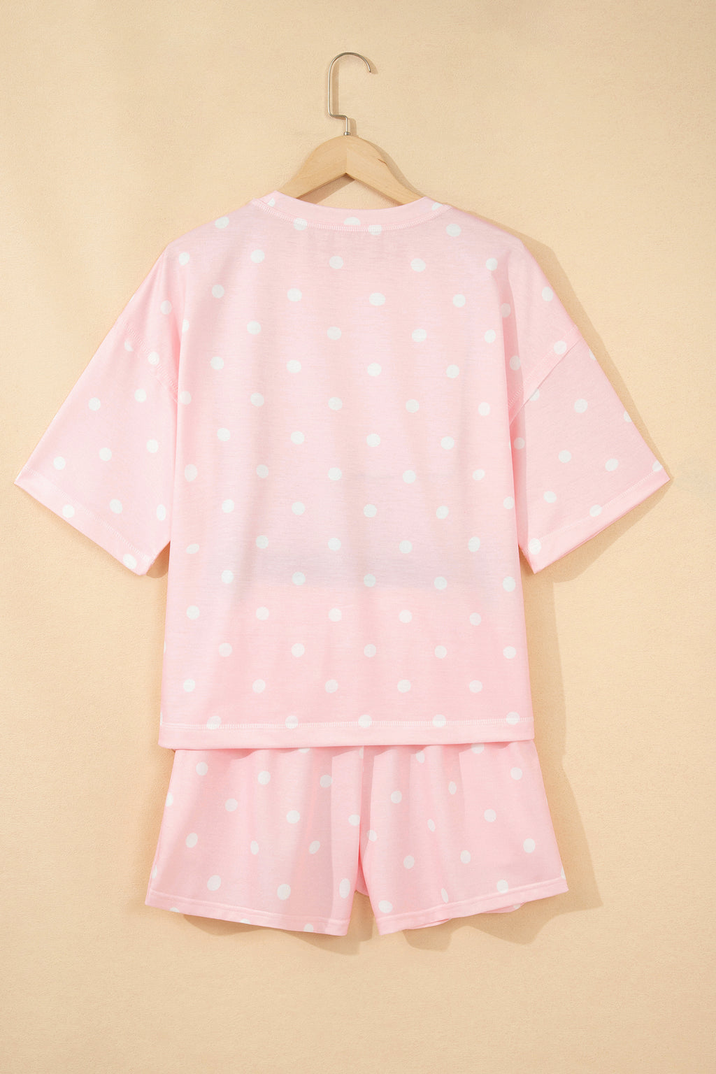Sky Blue Exposed Seam Detail Polka Dot Loose Tee Drawstring Shorts Set