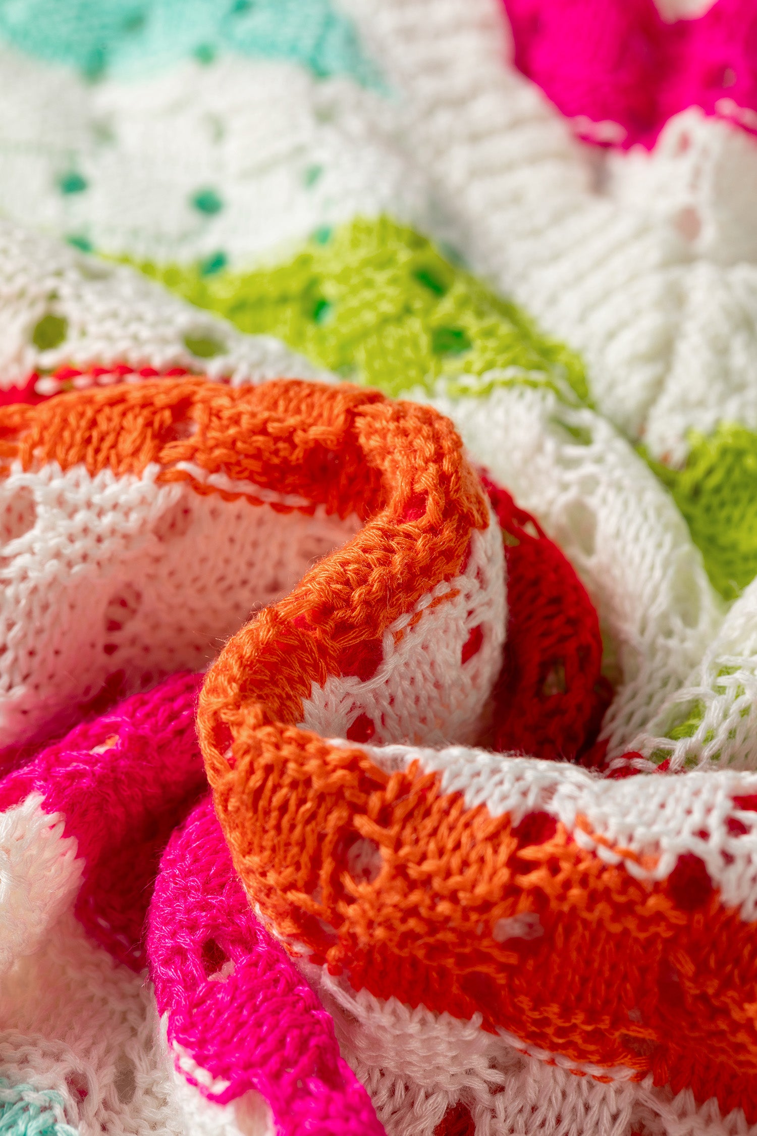 Multicolour Striped Eyelet Knit V Neck Sweater Tee