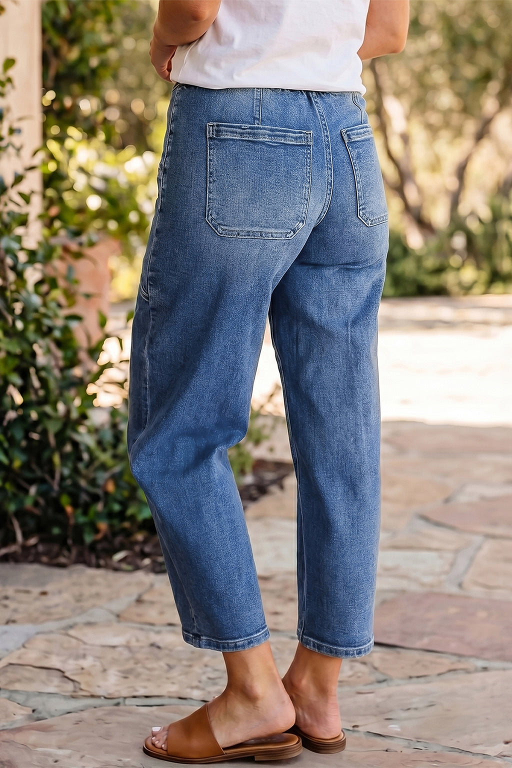 Ashleigh Blue Drawstring Waist Ankle Length Casual Jeans Regular Fit Pocket Detail Denim Pants