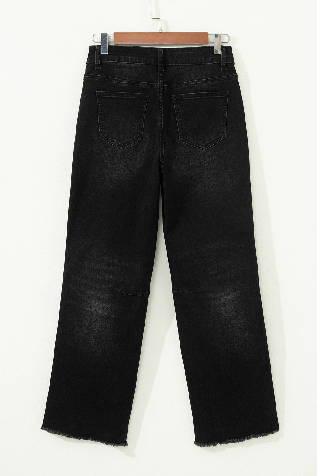 Black Frayed Cropped Straight Jeans