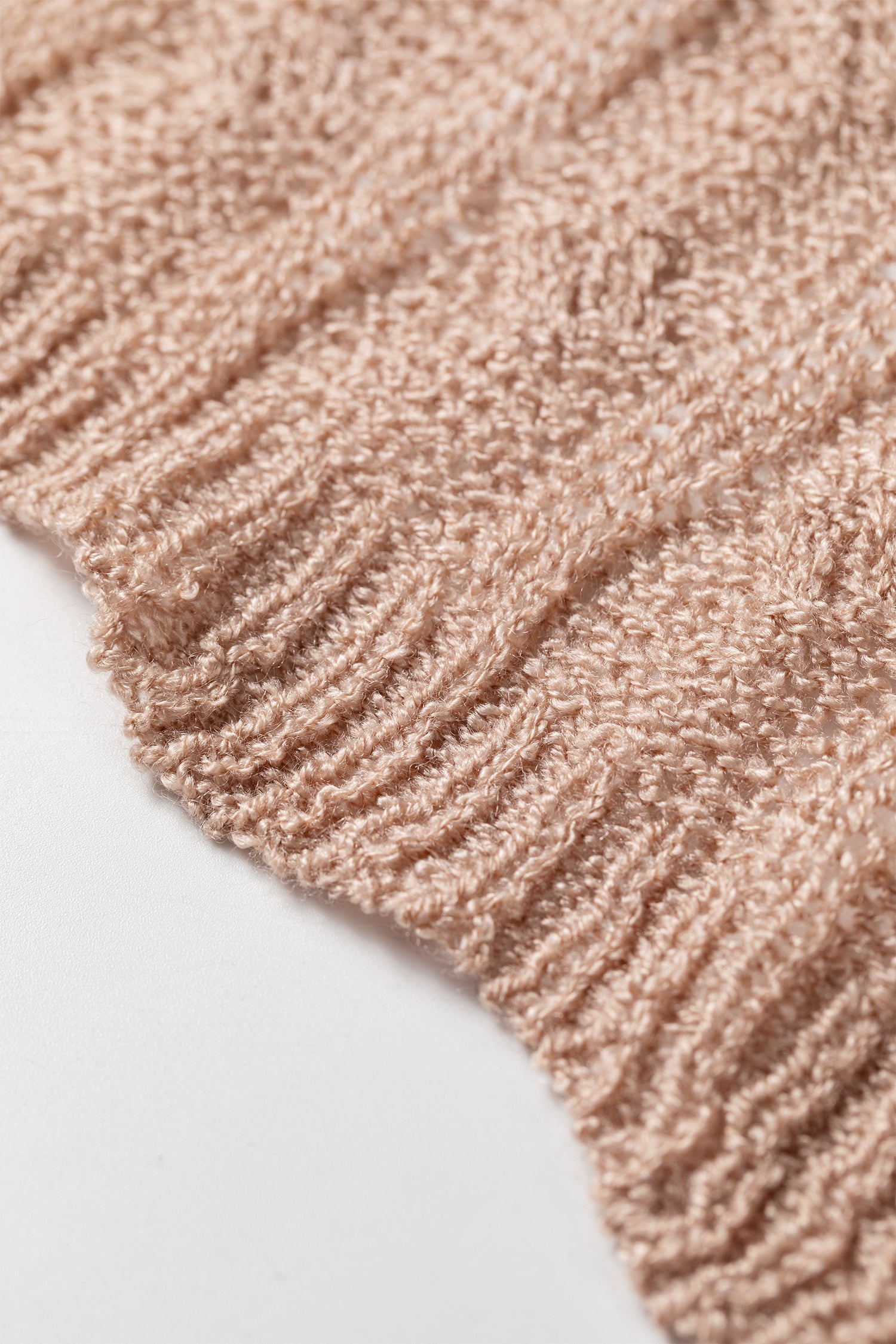 Pink Hollowed Pattern Knit Drop Shoulder Open Sweater Cardigan