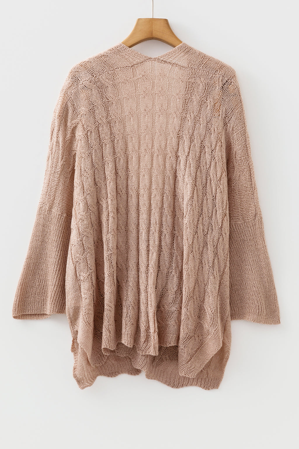Pink Hollowed Pattern Knit Drop Shoulder Open Sweater Cardigan