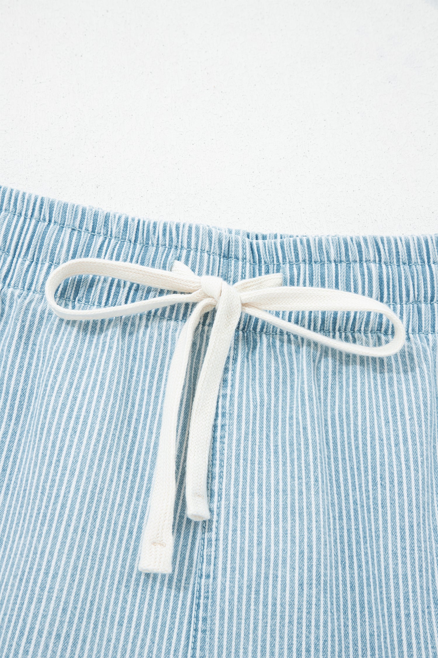 Sky Blue Stripe Plus Size Contrast Drawstring Elastic Waist Denim Shorts