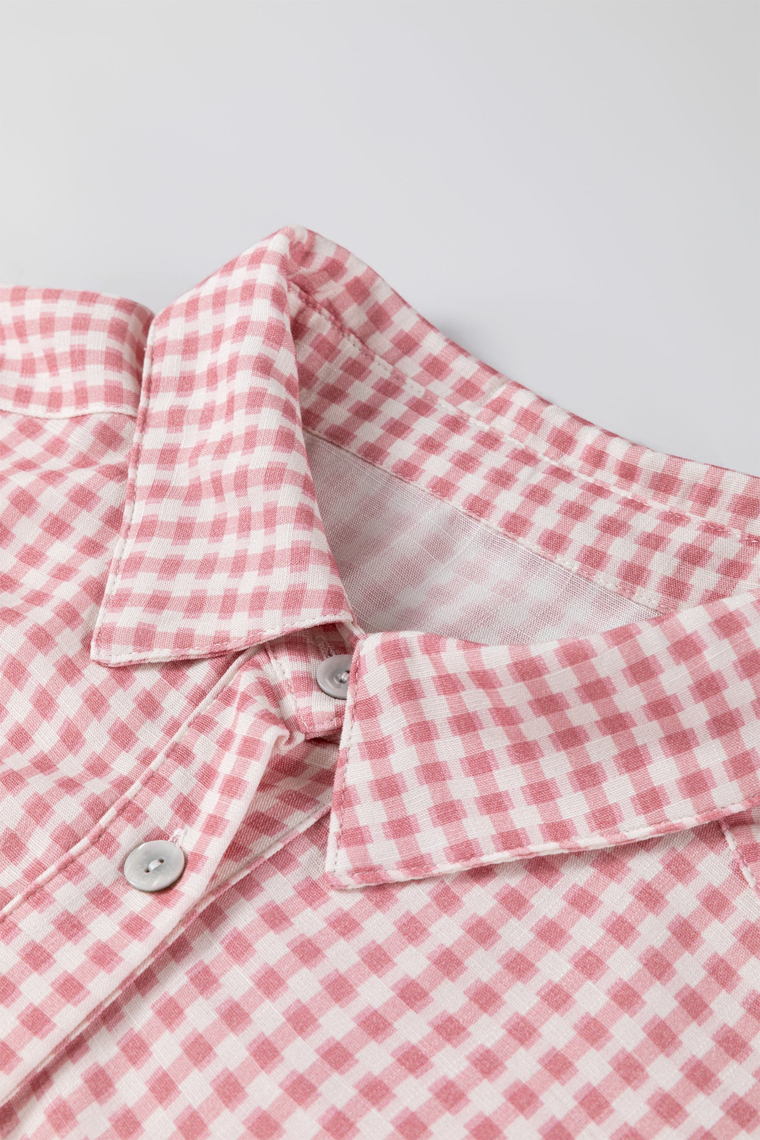 Pink Plaid Half Sleeve Ruffle Hem Button Down Shirt