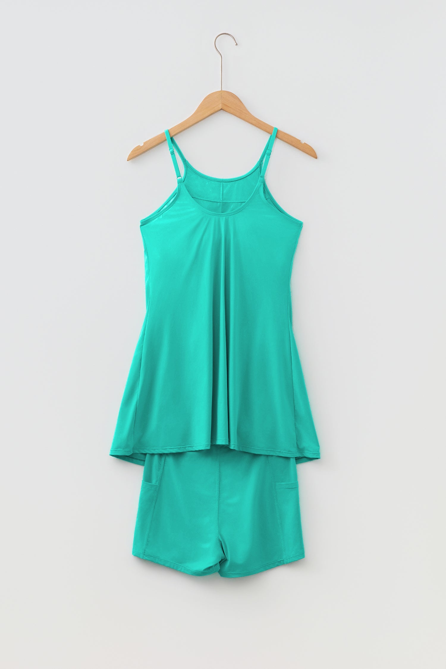 Bright Pink Solid Color Tunic Tank Dress Athletic Shorts Two Piece Set