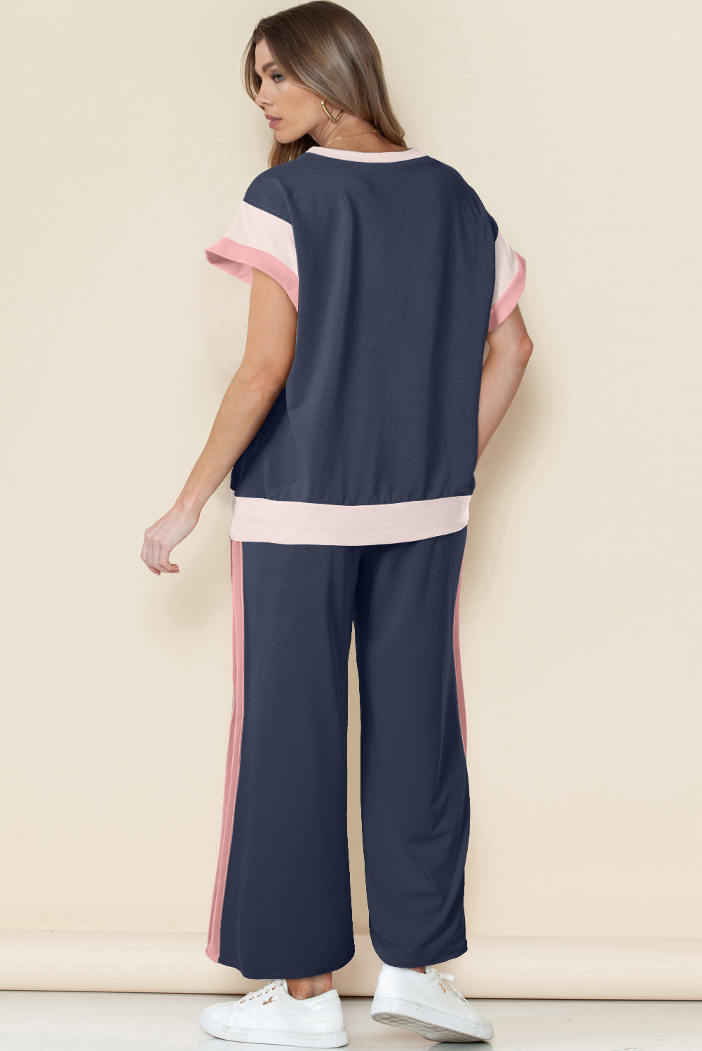 Racing Red Color Block Detail Casual Two-piece Set