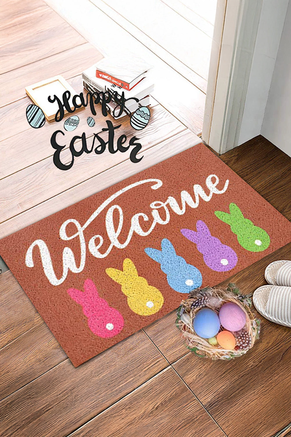 Chestnut Colorful Bunny Printed Entrance Mat