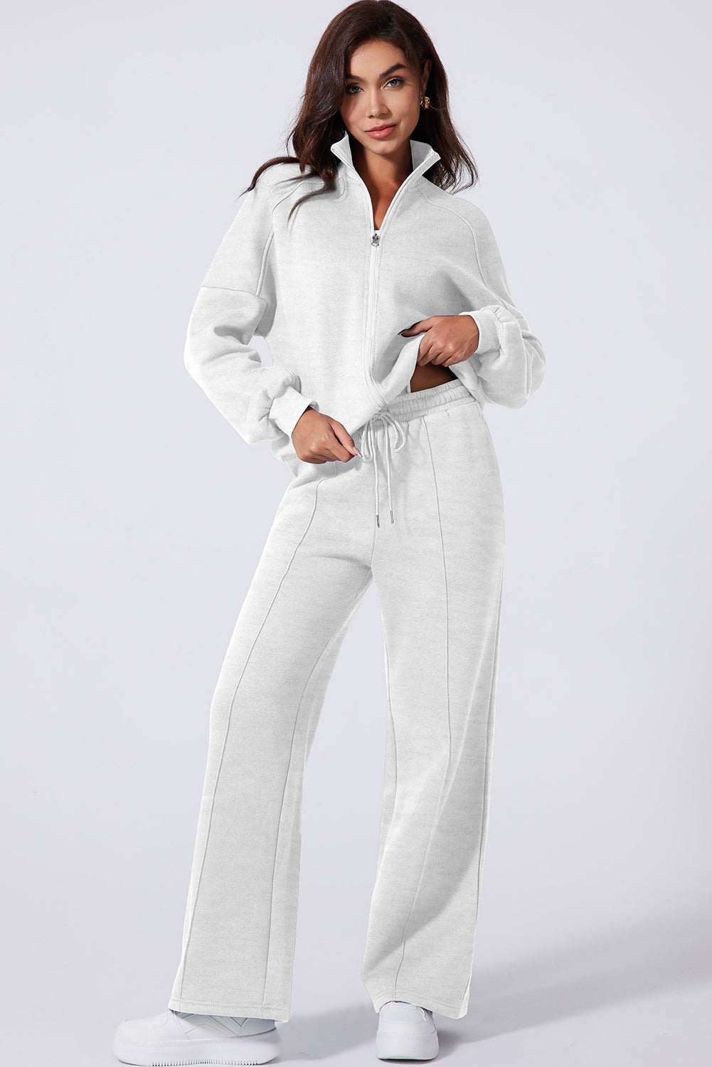 Clearly Aqua Drop Shoulder Zip Up Jacket Drawstring Pants Active 2pcs Set