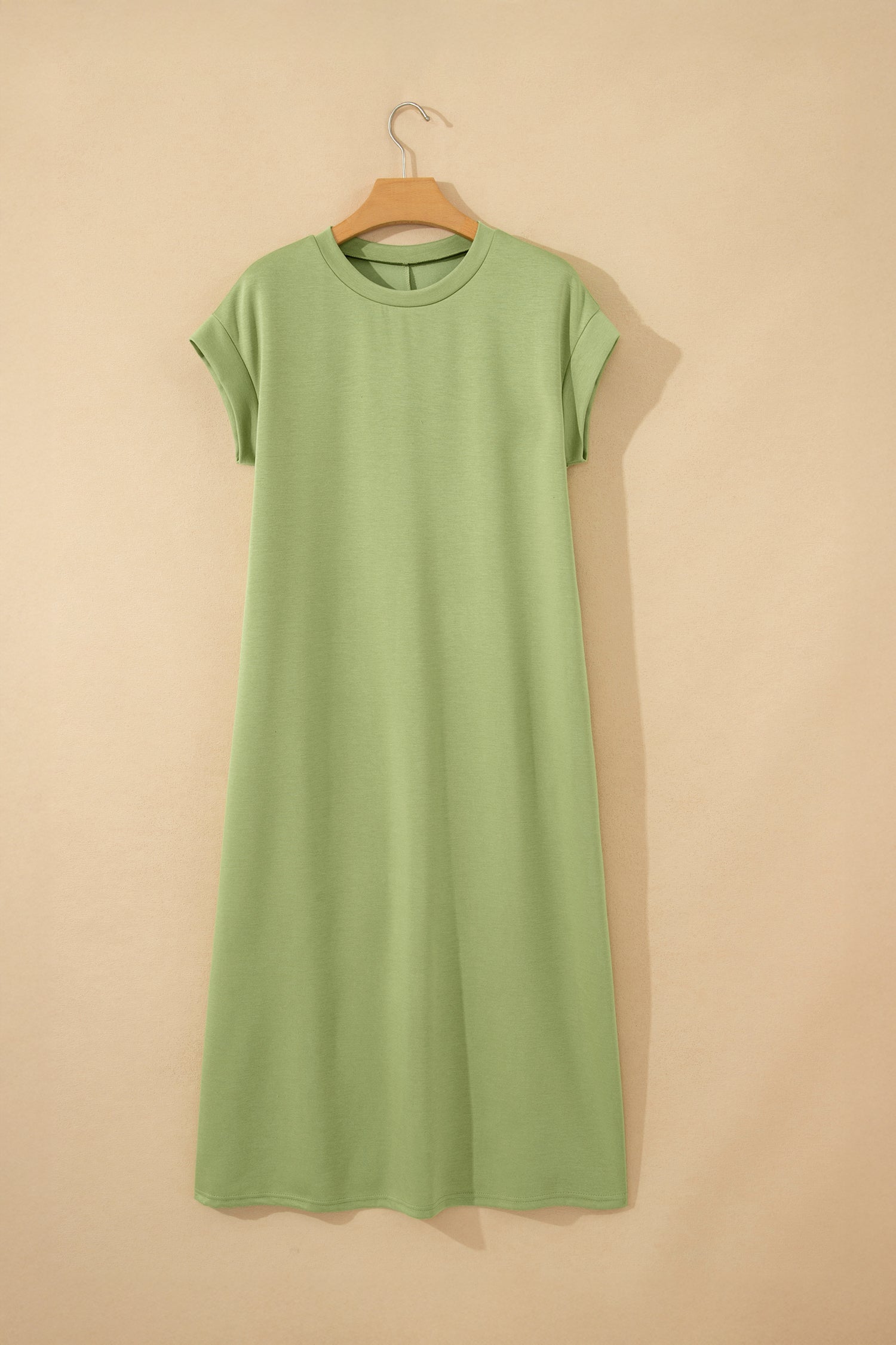 Green Bay Solid Color Long T Shirt Dress with Slits