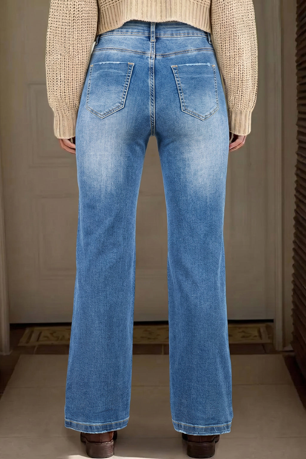 Acid Washed Straight Leg Full Length Casual Jeans