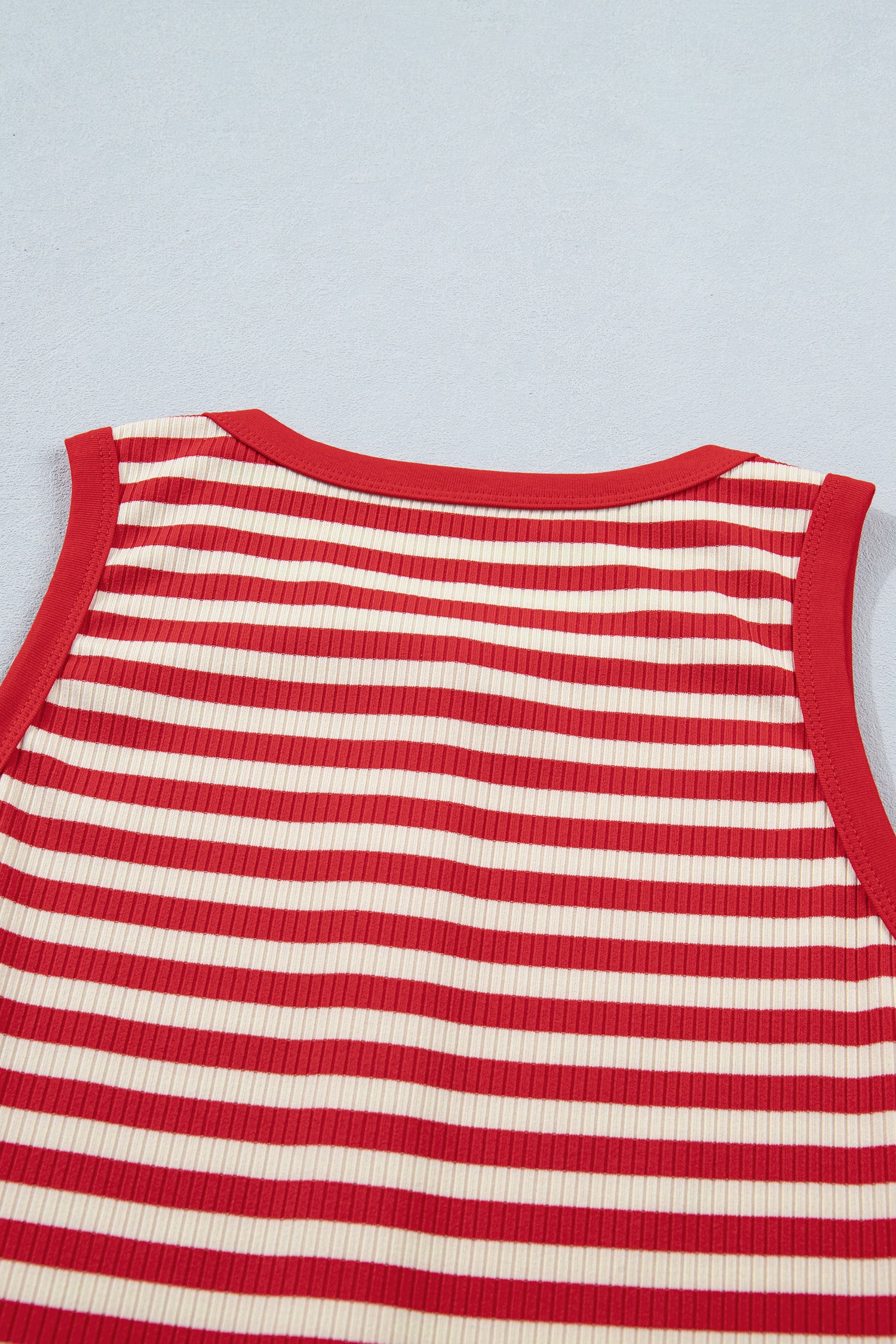 Red Stripe Buttoned Ribbed Knit Tank Top