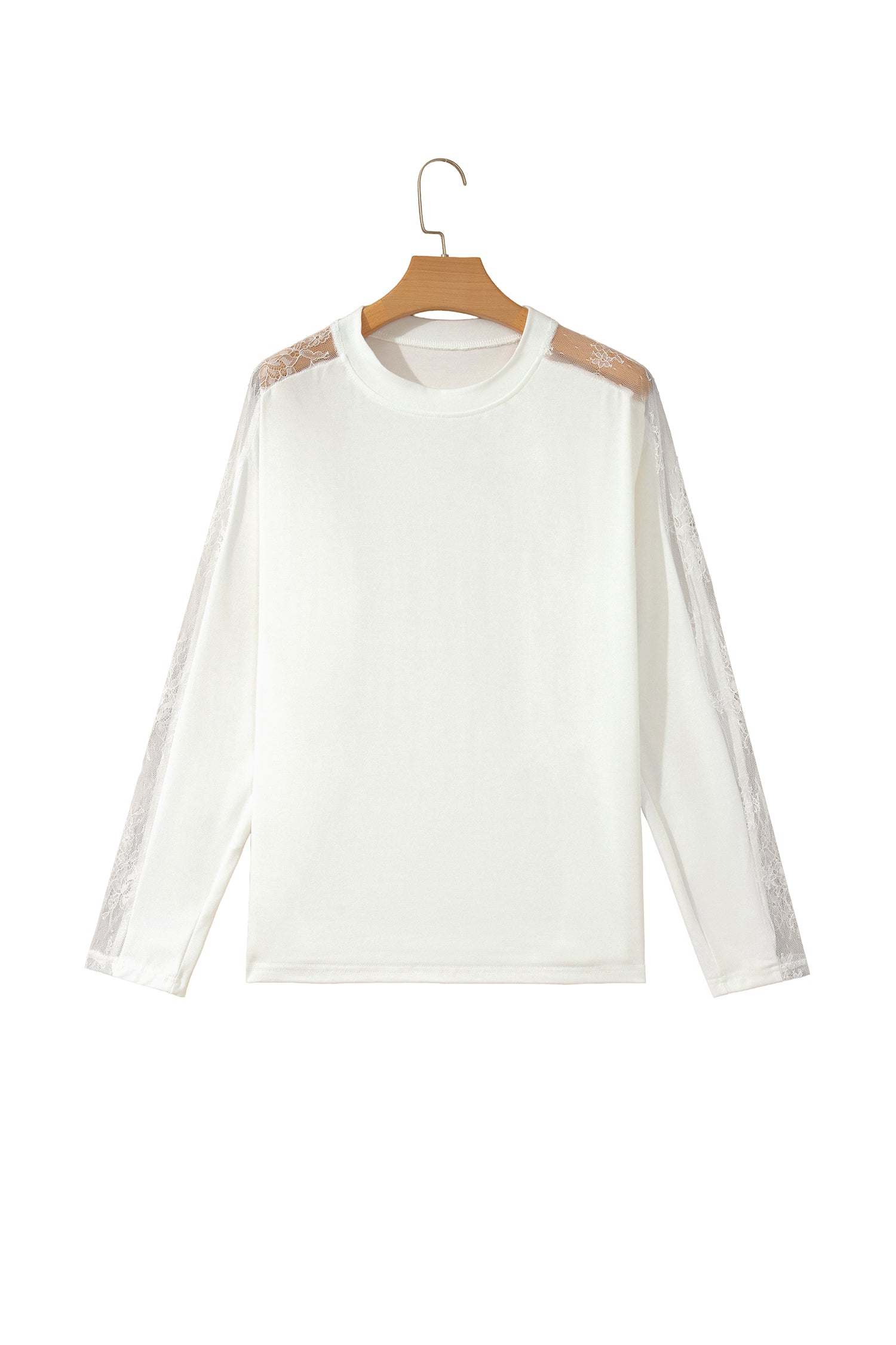 White Sheer Lace Splicing Long Sleeve Shift Top