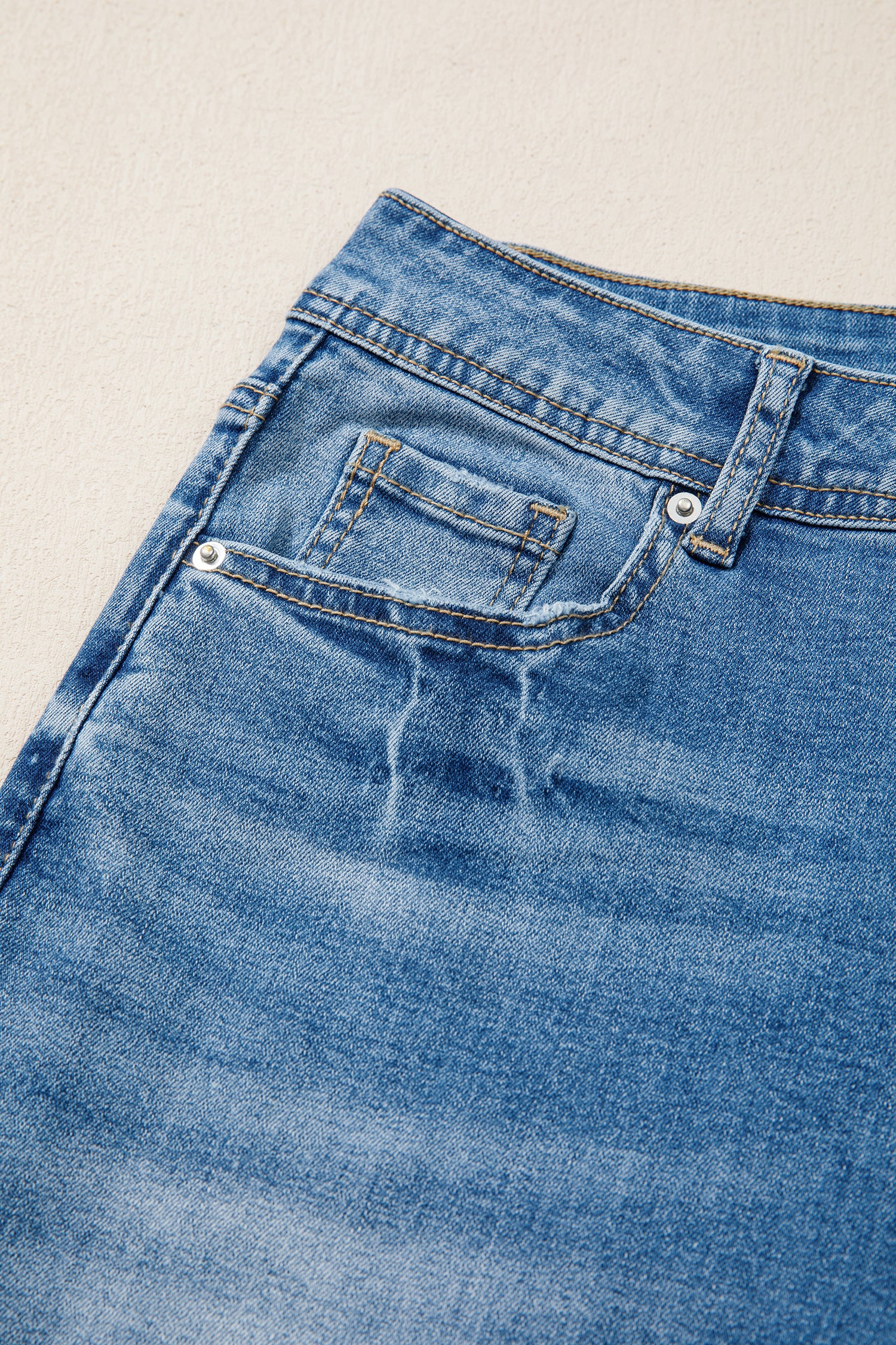 Acid Washed Straight Leg Full Length Casual Jeans