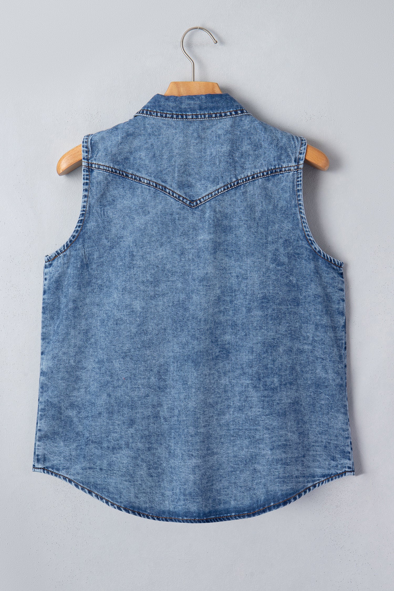 Dusk Blue Buttoned Front Collared Denim Sleeveless Top