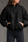 Gray Half Zip Stand Collar Exposed Seam Solid Color Casual Sweatshirt
