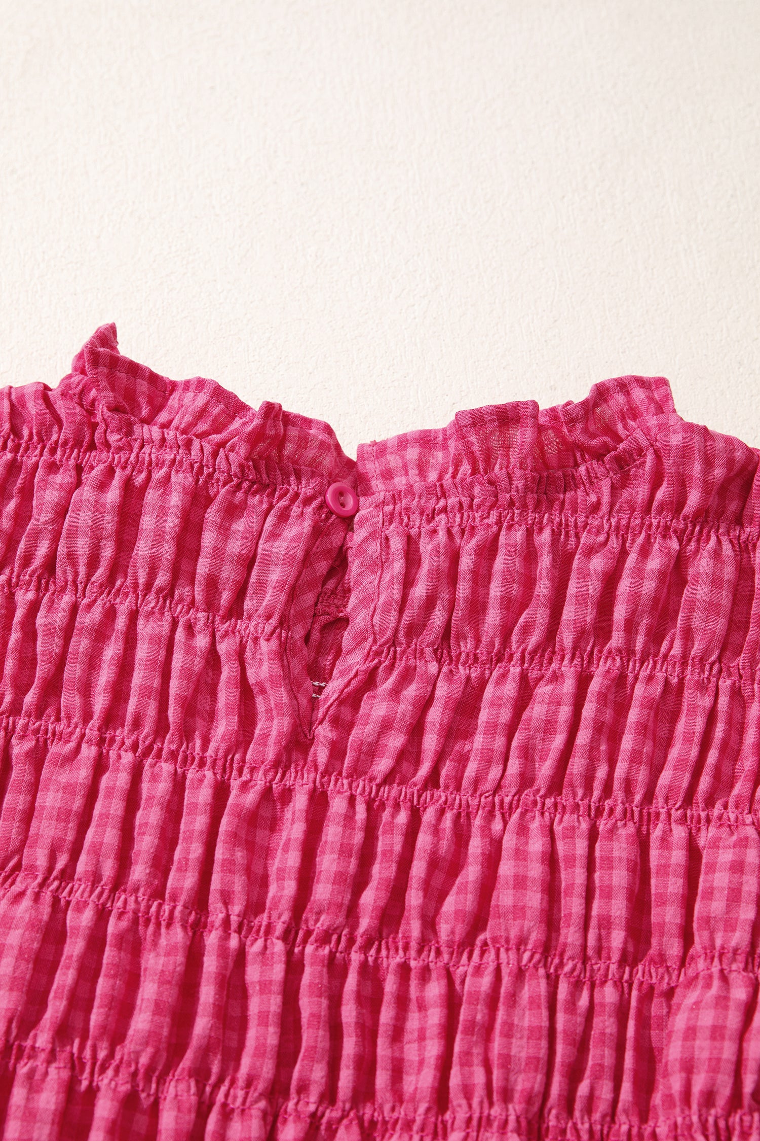 Red Plaid Shirred Ruffle Trim Tank Top