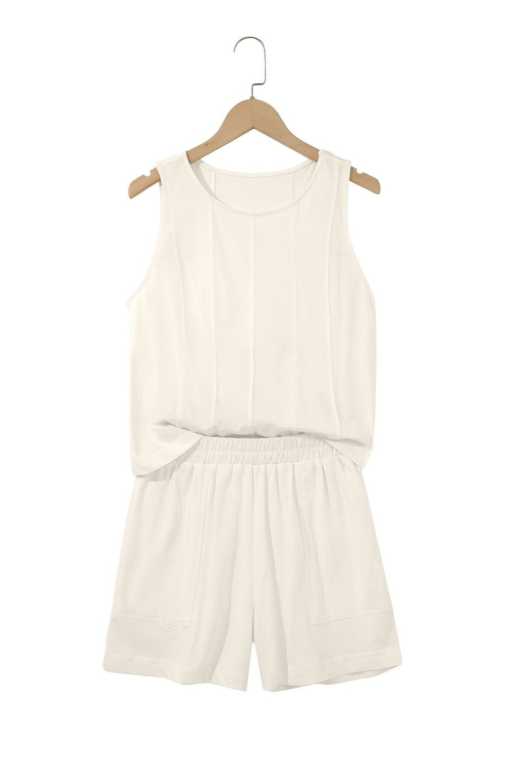 Pink Stitched Detail Loose Tank Top Cotton 2pcs Short Set