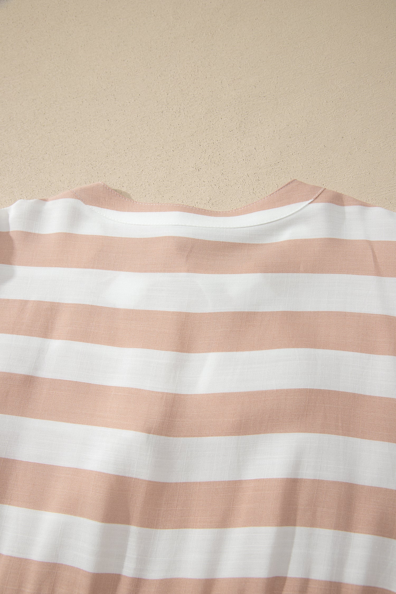 Khaki Stripe Tie V Neck Ruffle Trim Short Sleeve Flared Summer Dress
