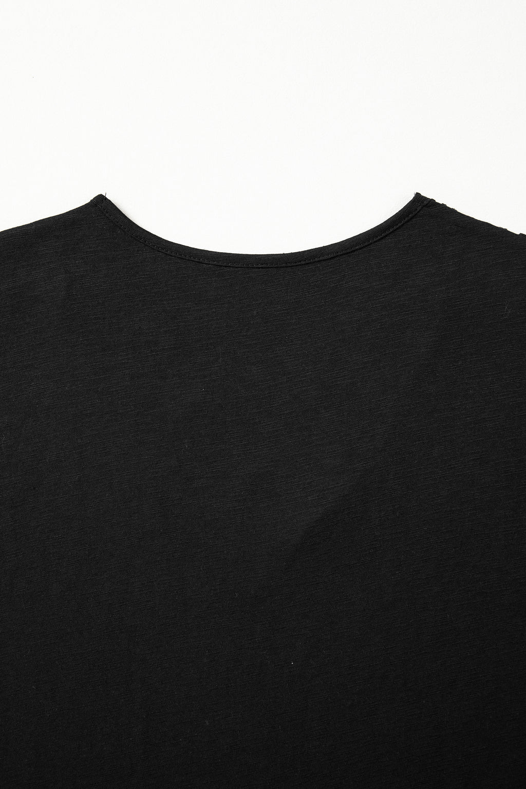 Black Cutout Embroidered Trim V Neck Cap Sleeve Tee