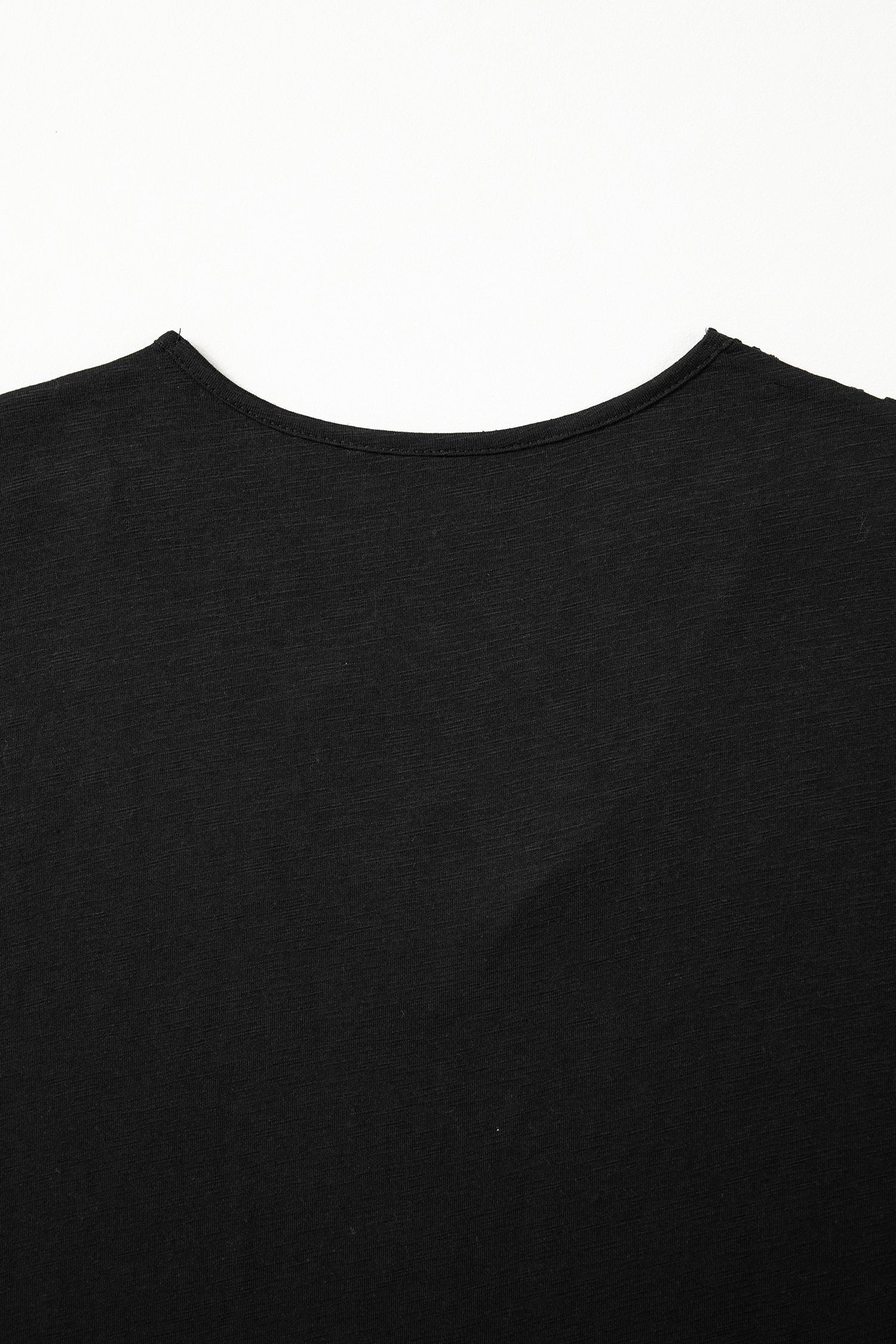 Black Cutout Embroidered Trim V Neck Cap Sleeve Tee