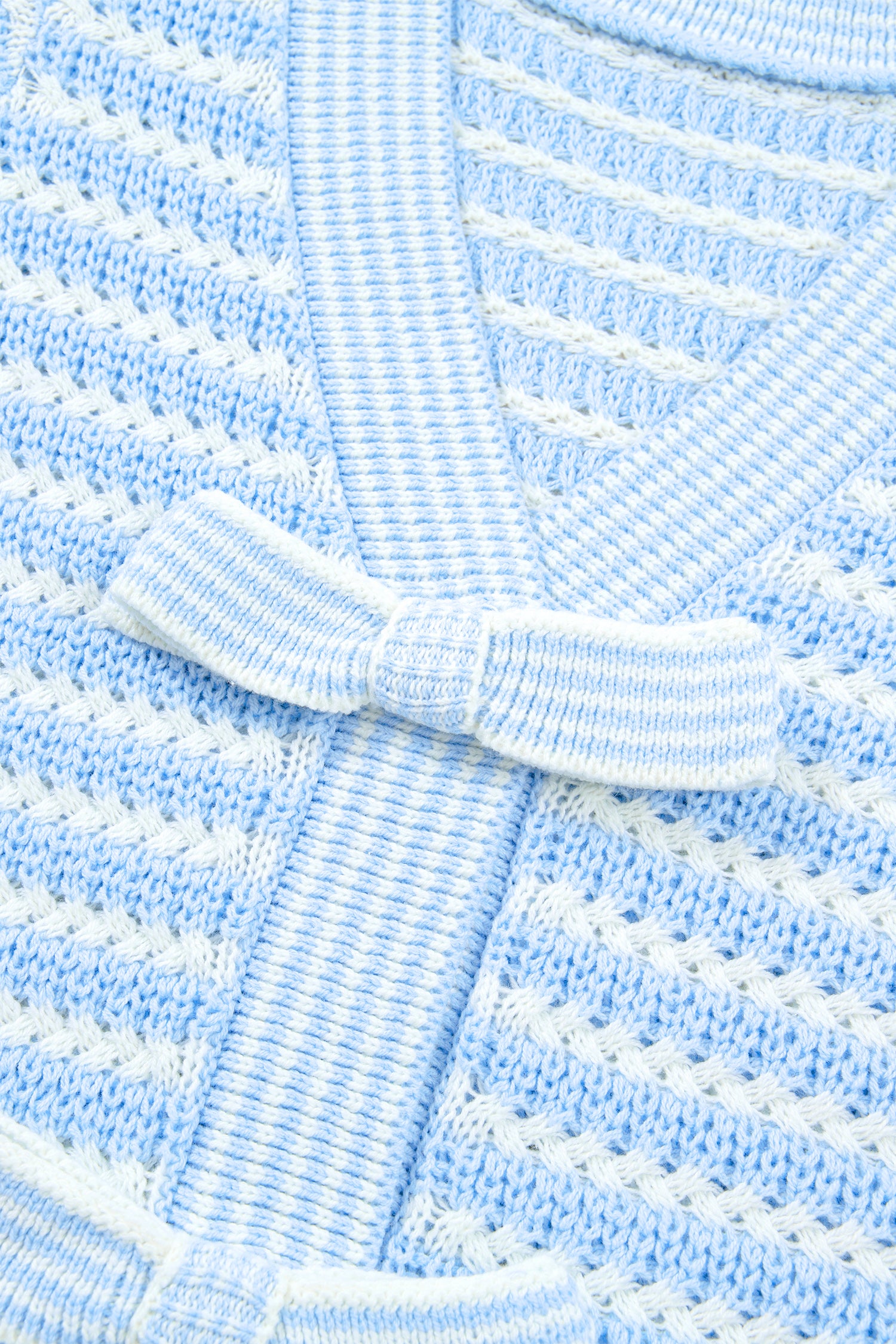 Green Stripe Short Sleeve Knit V Neck Bow Knot Sweater
