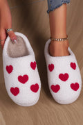 White Heart Print Plush House Slippers