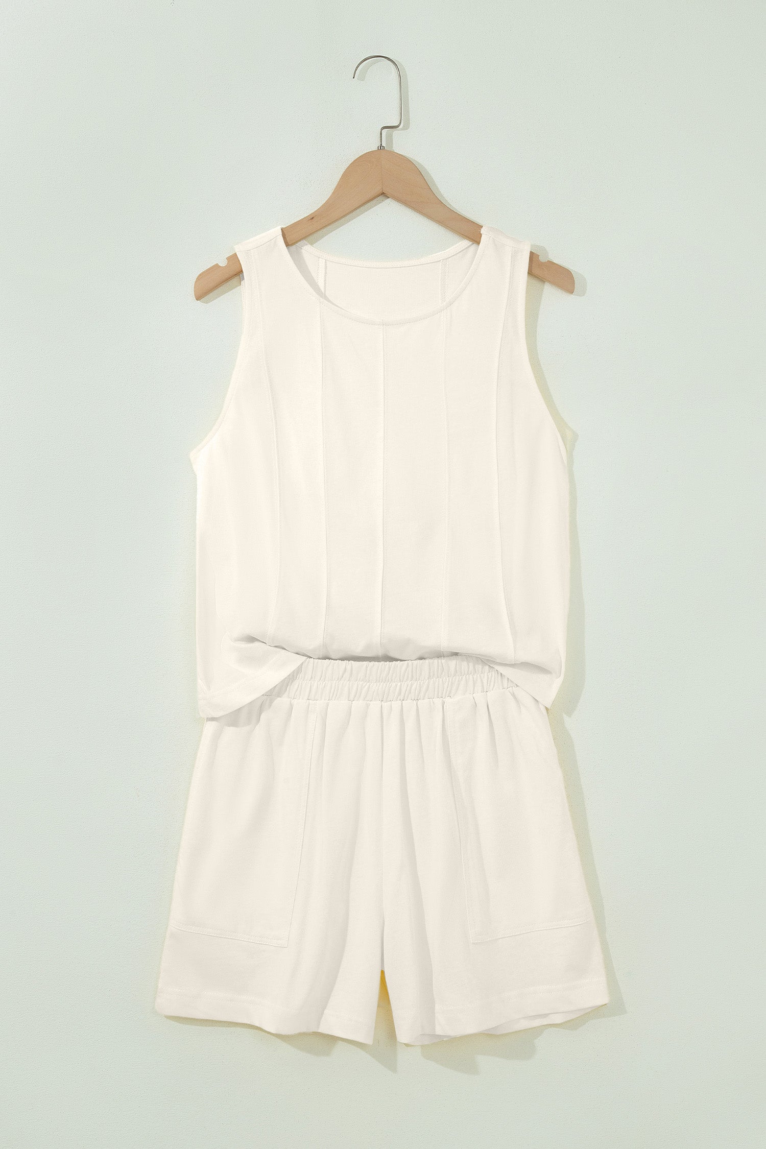 Pink Stitched Detail Loose Tank Top Cotton 2pcs Short Set