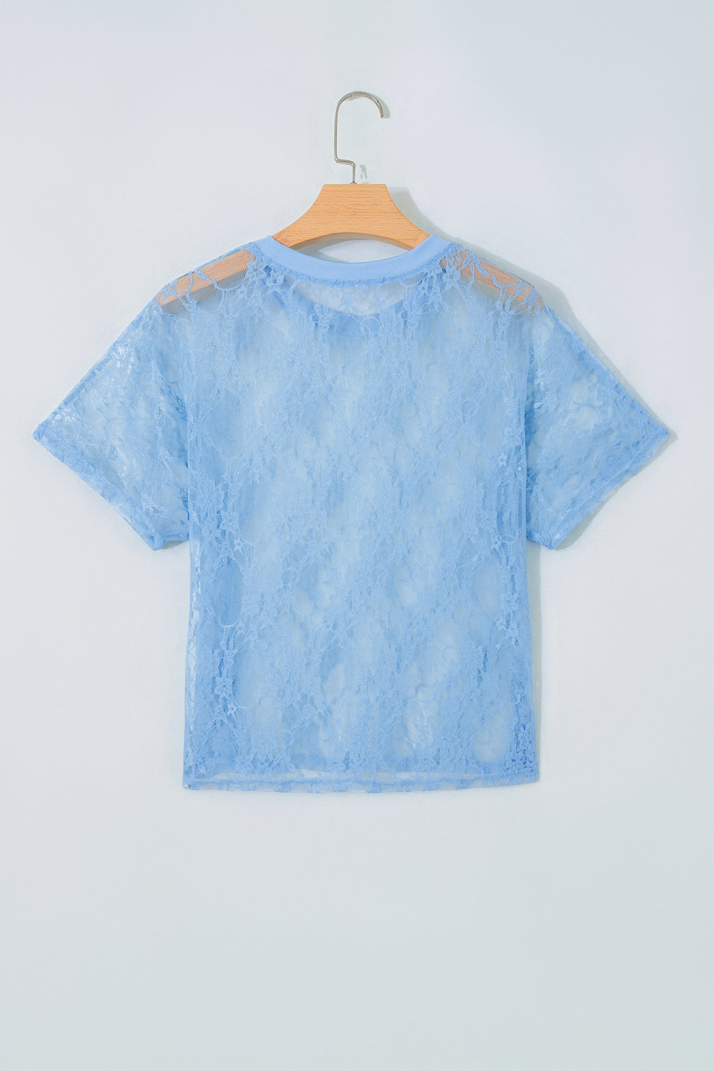Beau Blue Sheer Floral Lace Boxy Tee
