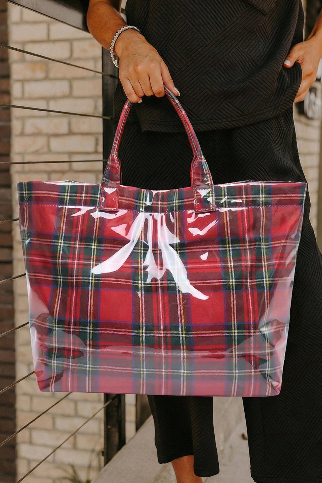 Orchid Eyelet Flower Pattern PVC Glossy Waterproof Tote Bag