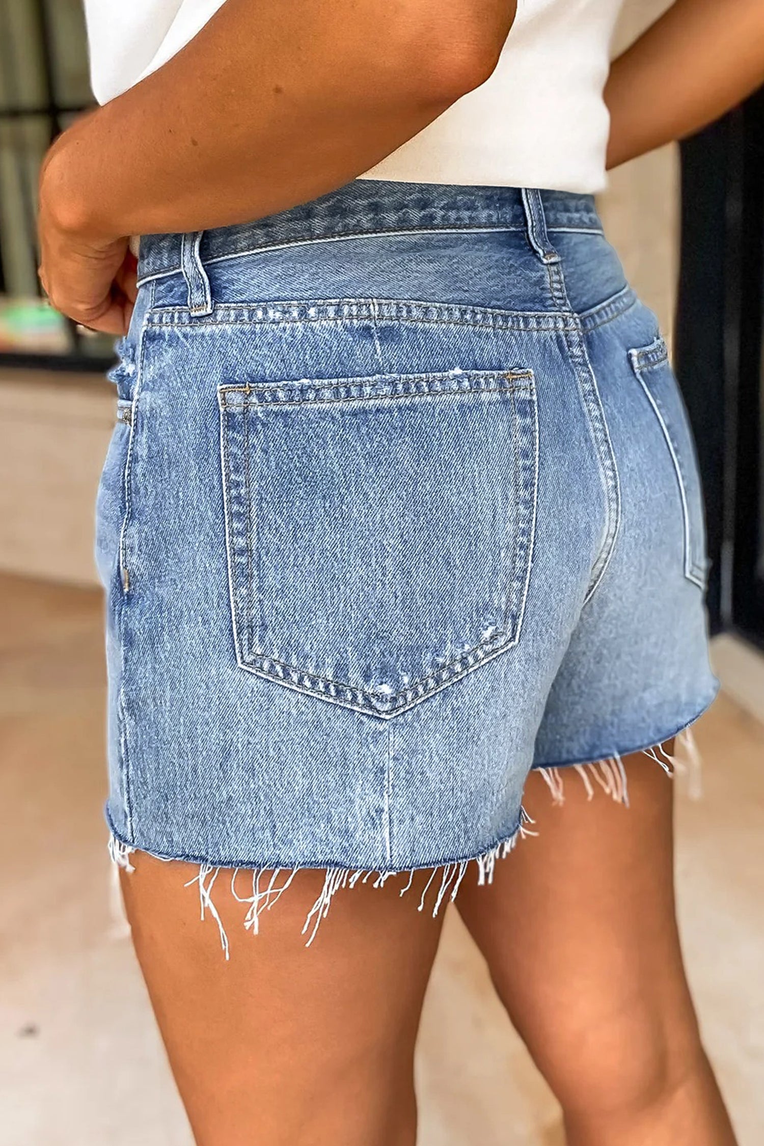 Beau Blue Acid Wash Raw Hem Denim Shorts