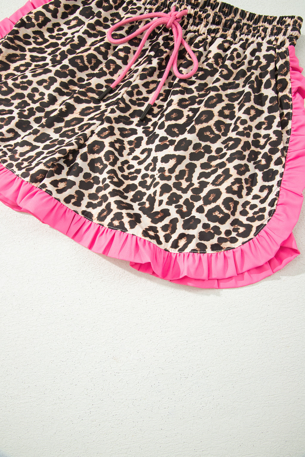 Pink Stripe Contrast Ruffle Trim Shorts