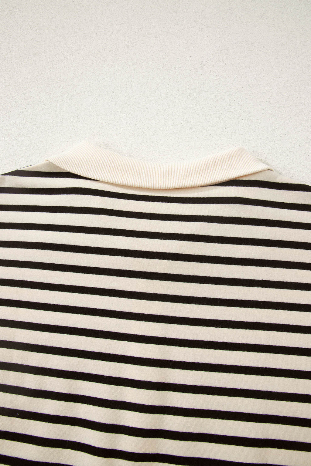 Black Stripe Ribbed Color Block Trim Zip Polo Tee Drawstring Shorts 2pcs Outfit