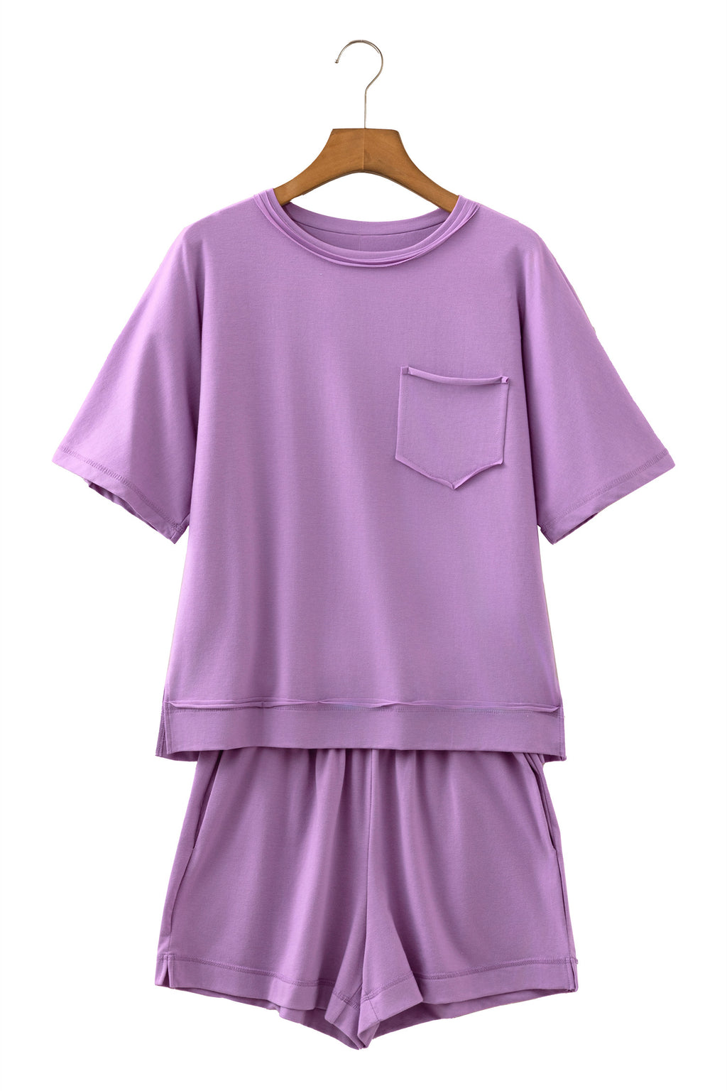 Orchid Bouquet Raw Edge Patch Pocket Oversized Top and Shorts Set