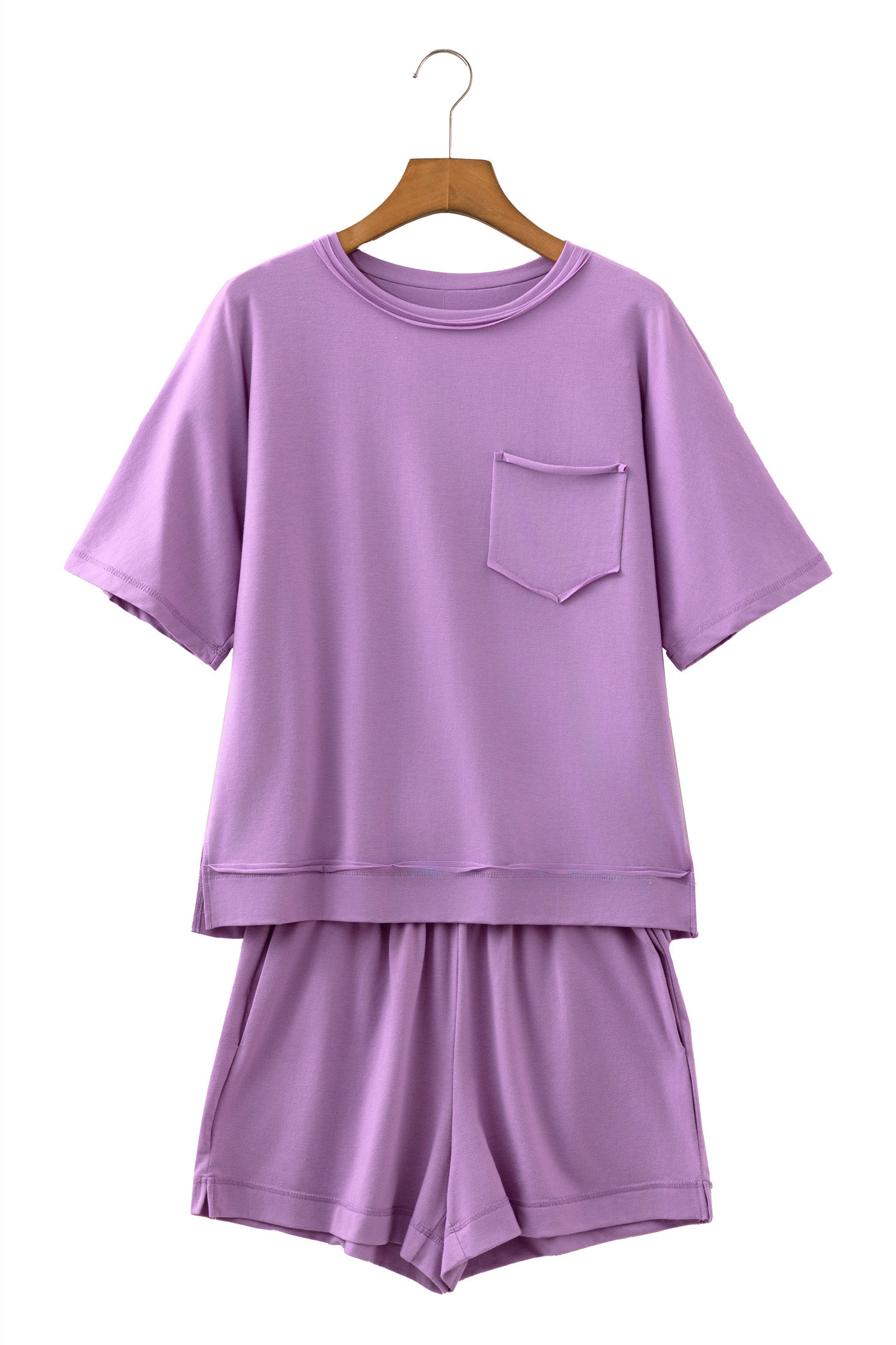 Orchid Bouquet Raw Edge Patch Pocket Oversized Top and Shorts Set