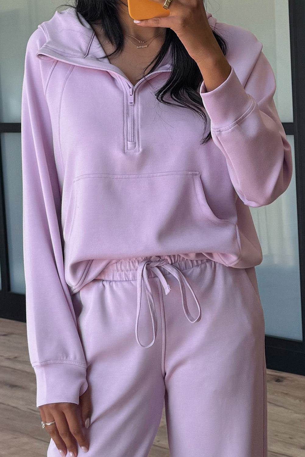 Jet Stream Half Zip Thumbhole Sleeve Hoodie Active Pants 2pcs Outfit