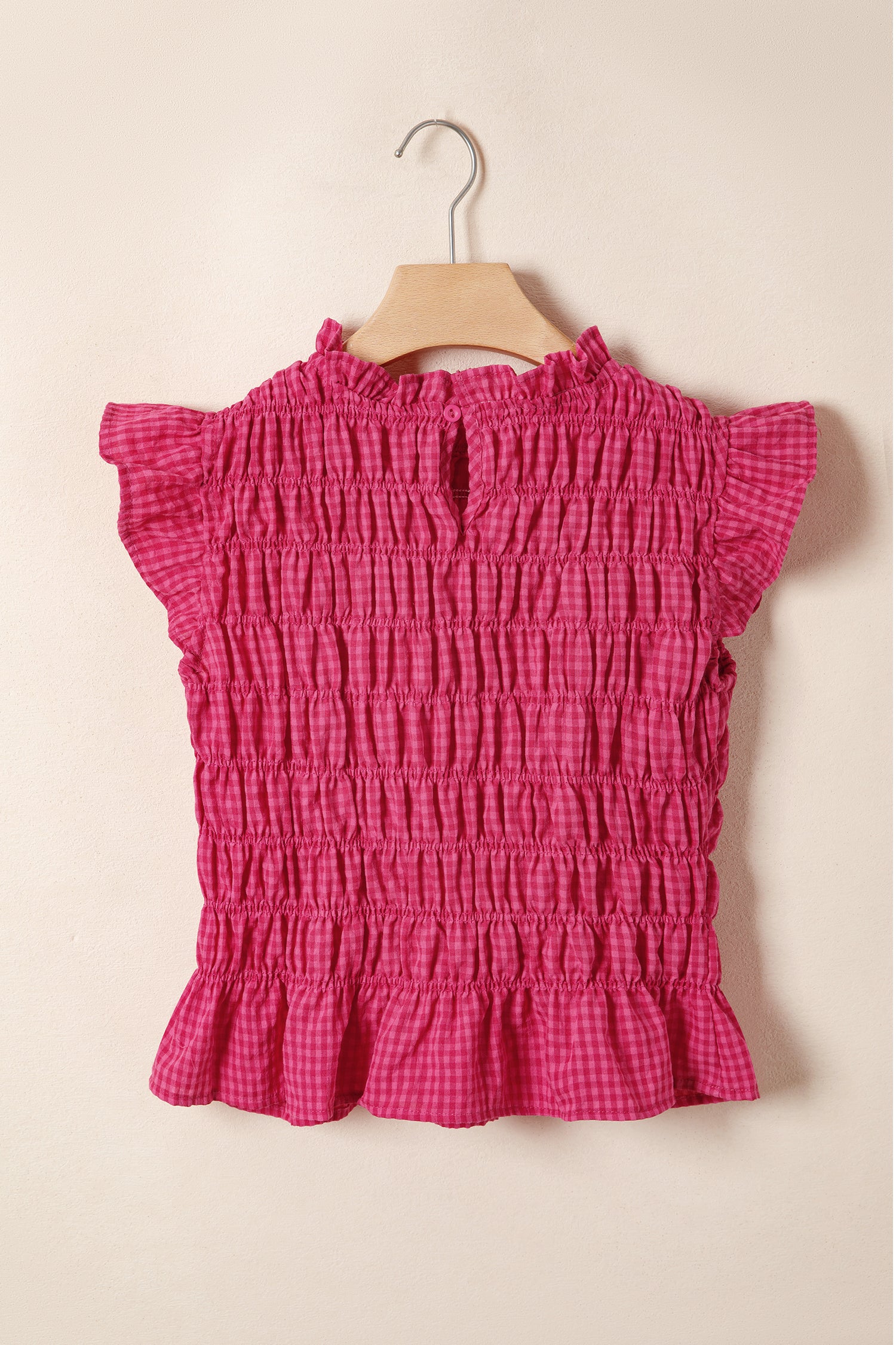 Red Plaid Shirred Ruffle Trim Tank Top