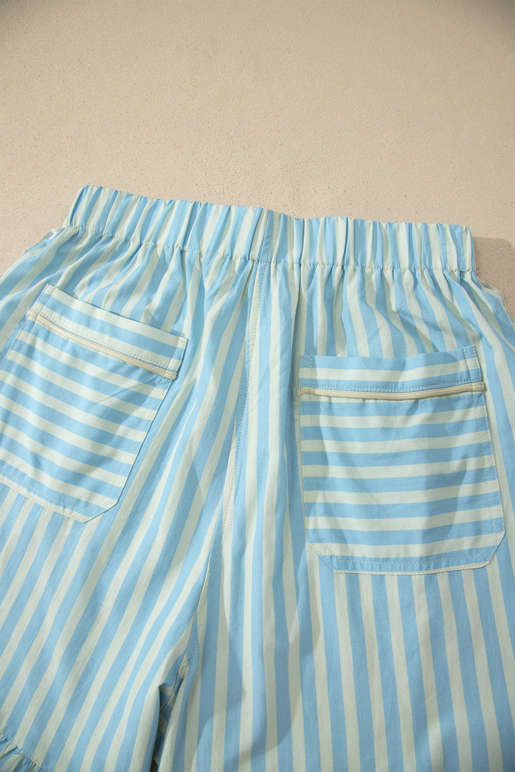 Rose Stripe Elastic Waist Ruffle Trim Casual Shorts