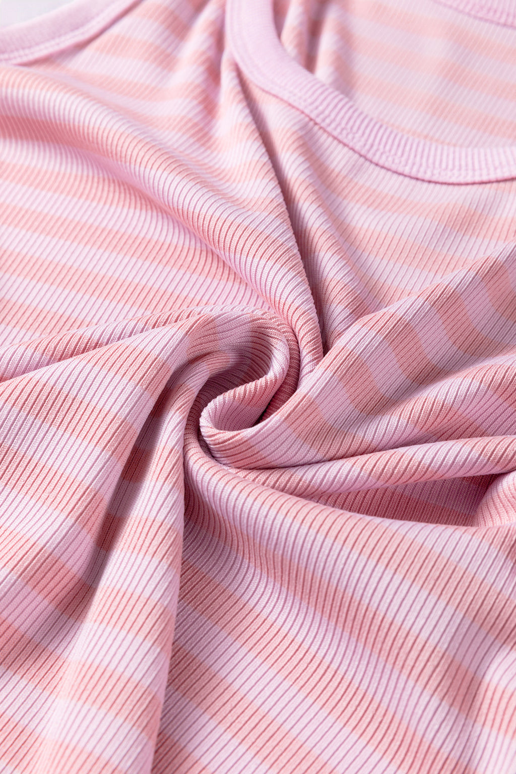 Pink Stripe Ribbed Knit Slim Tank Top