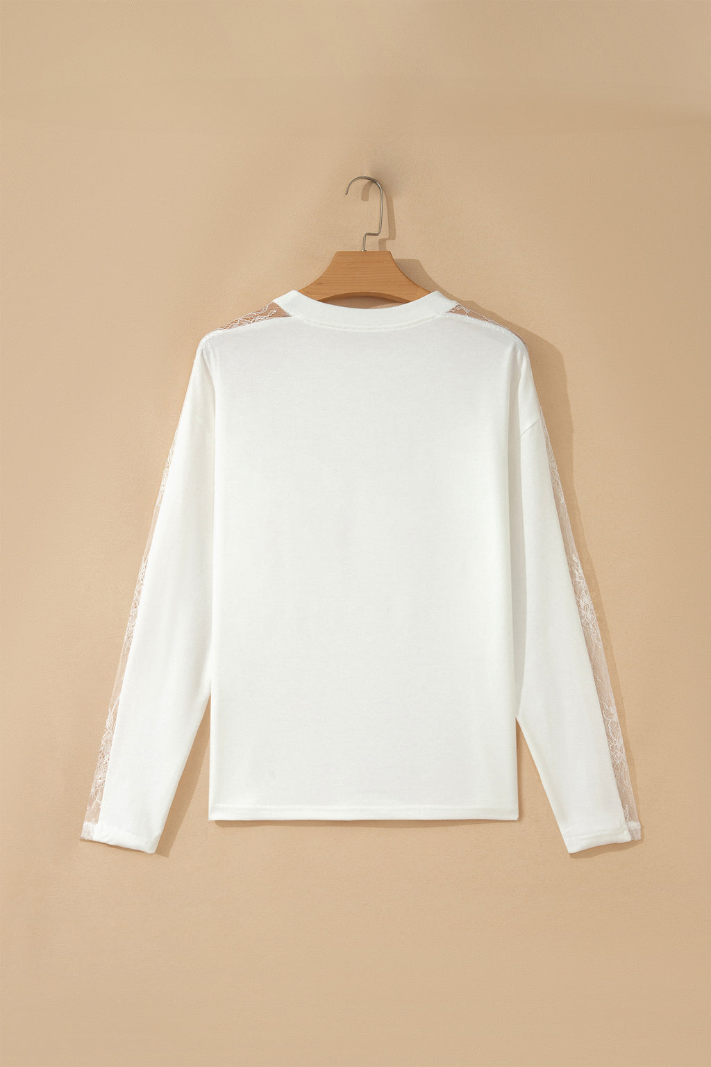 White Sheer Lace Splicing Long Sleeve Shift Top