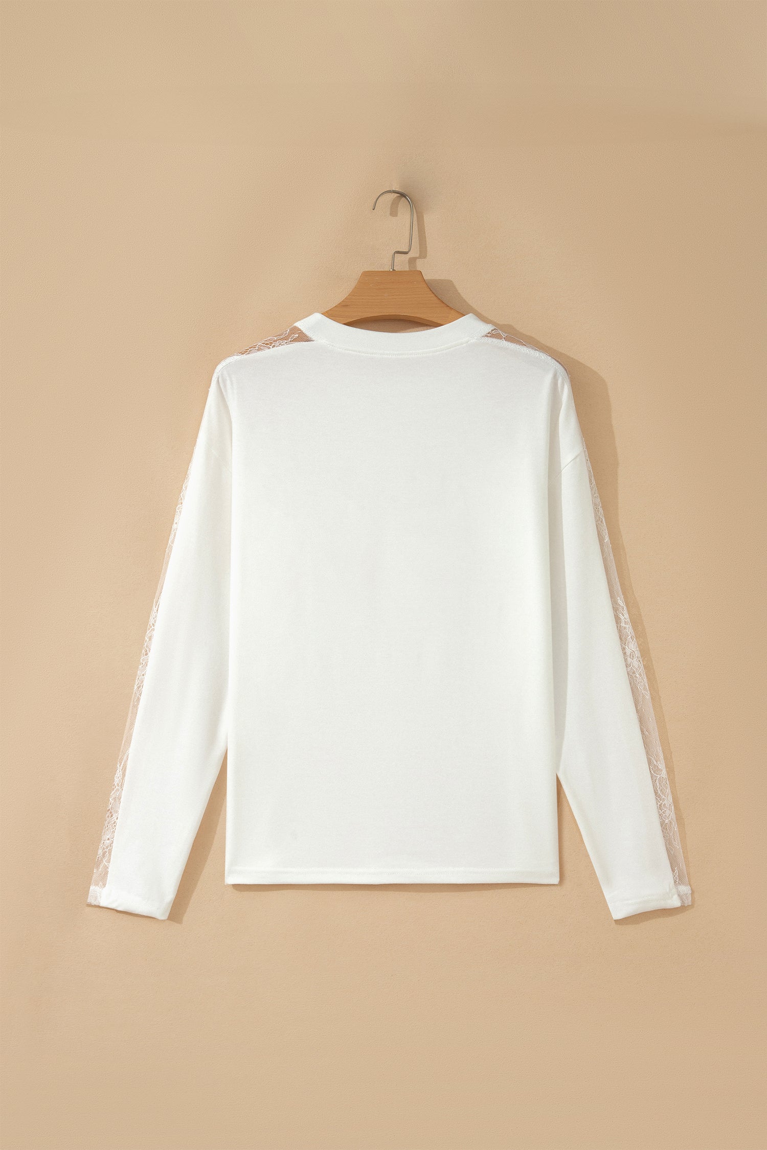 White Sheer Lace Splicing Long Sleeve Shift Top