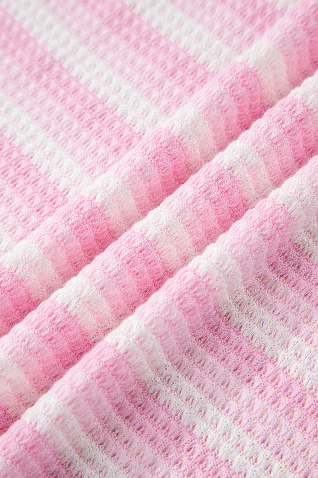Pink Striped Print Waffle Knit T Shirt