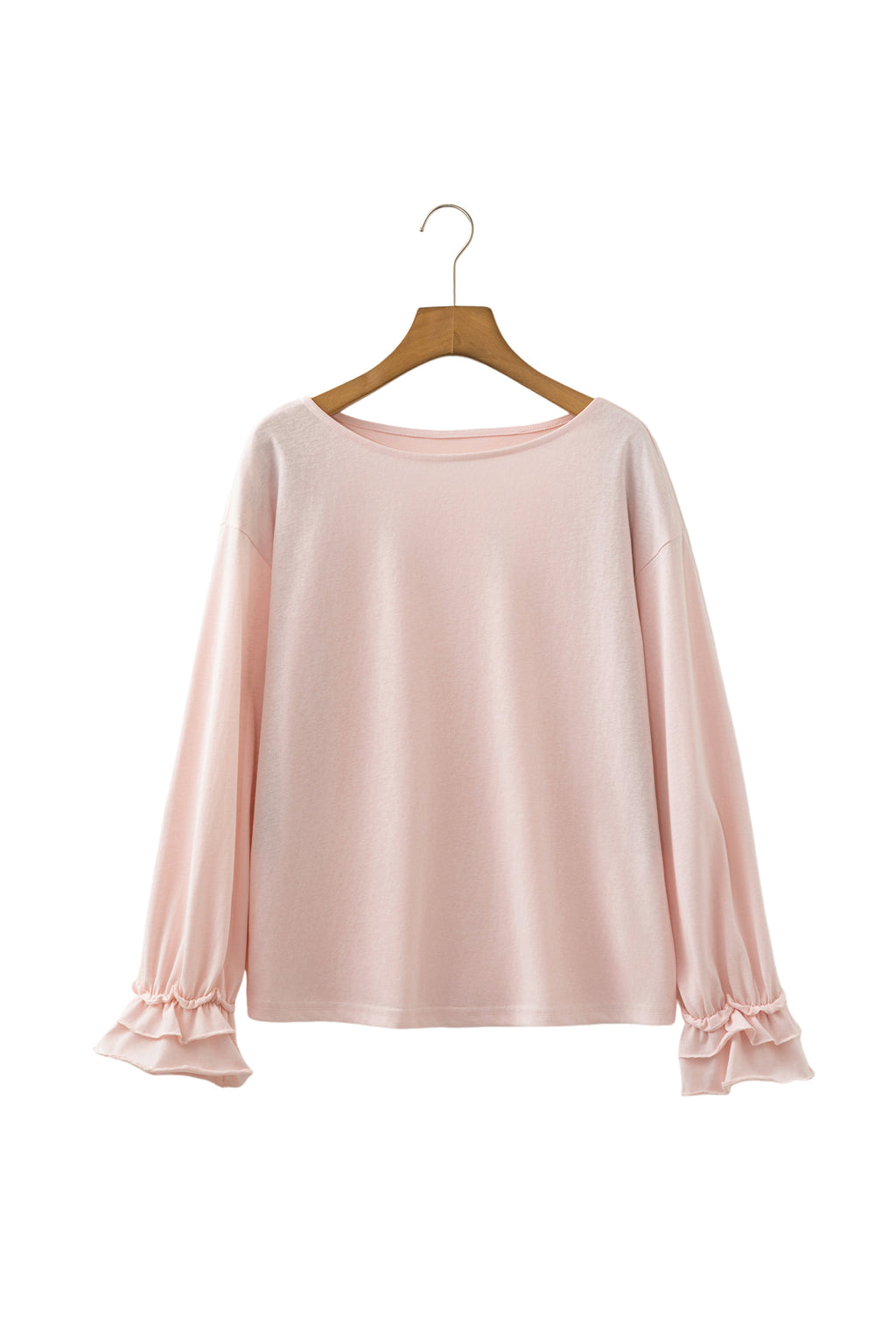 Gossamer Pink Ruffle Sleeve Long Sleeve Loose Pullover Top
