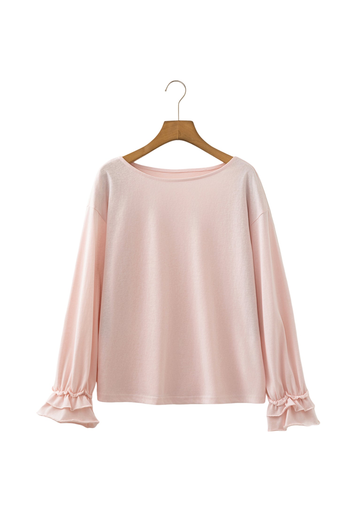 Gossamer Pink Ruffle Sleeve Long Sleeve Loose Pullover Top