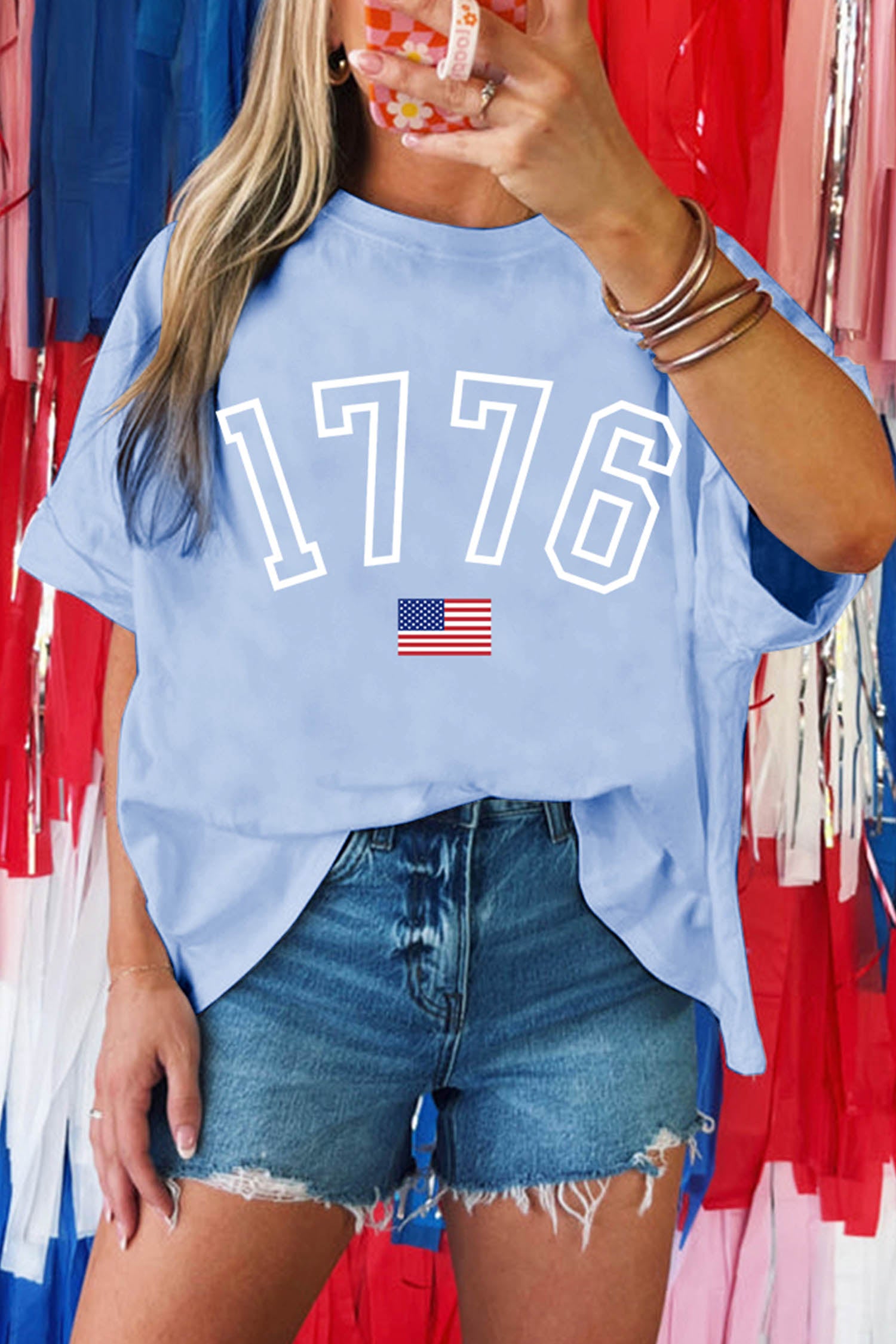 1776 American Flag Print Oversized Tee