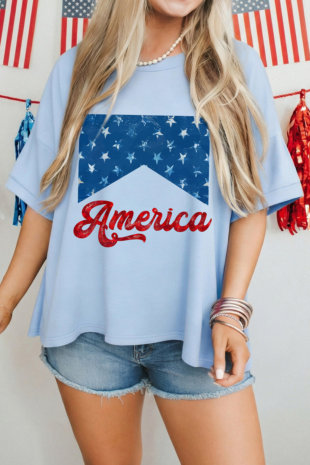 America Fashion Print Relaxed T Shirt