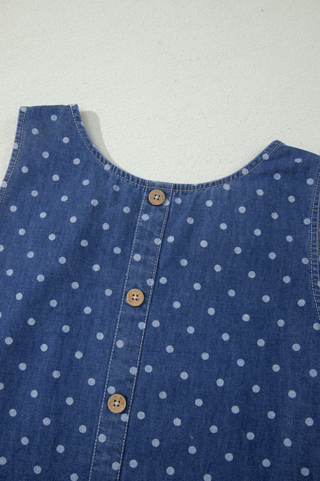 Blue Polka Dot Ruffle Hem Sleeveless Shift Dress Mini Vacation Wholesale