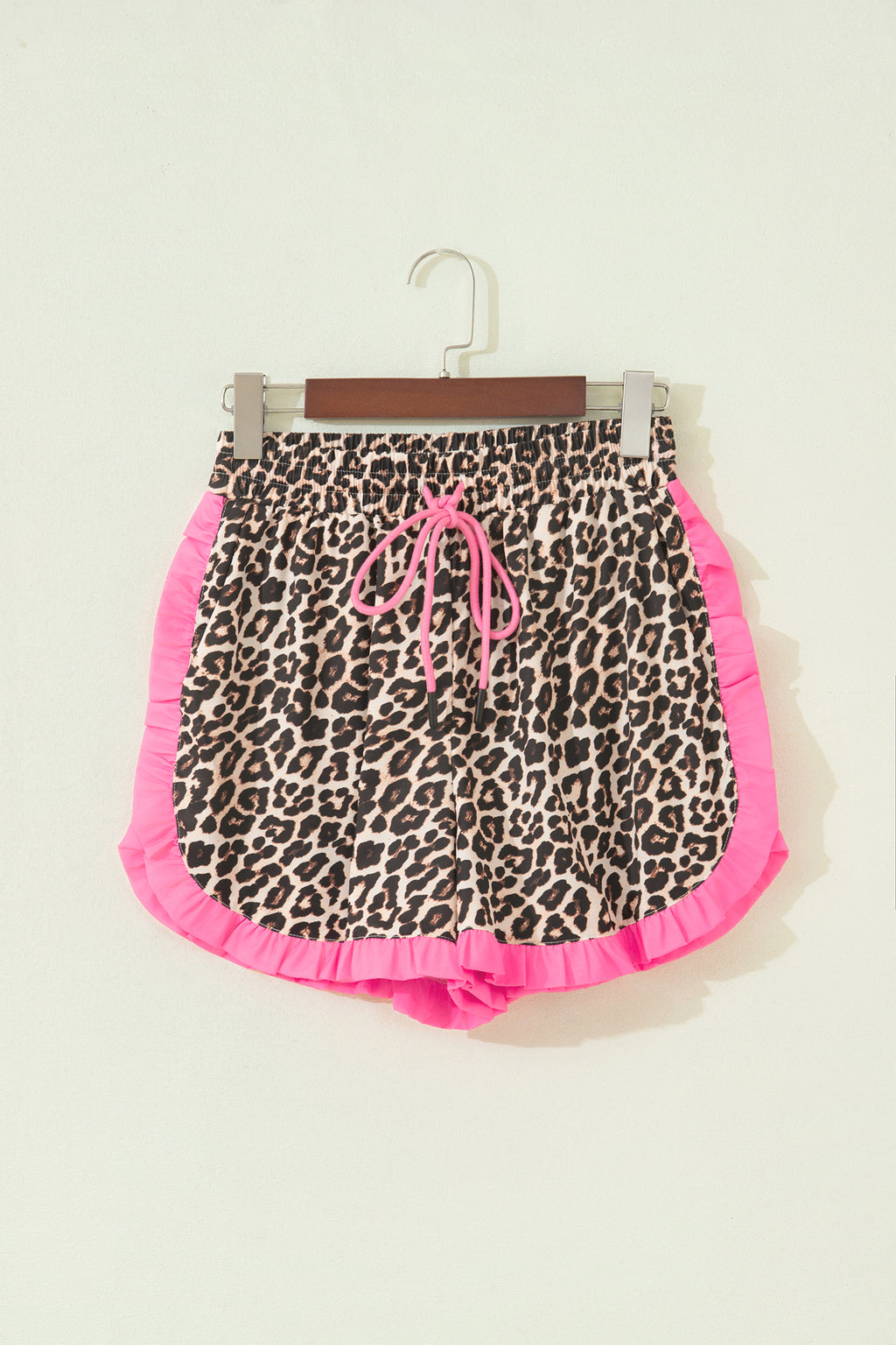 Pink Stripe Contrast Ruffle Trim Shorts